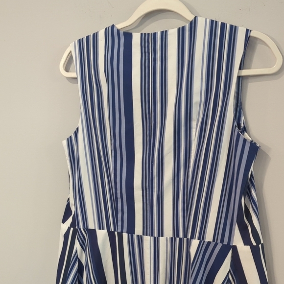 Poetry Dress A-Line Sleeveless 100% Cotton Blue Stripe Tie Belt size 10 - Picture 8 of 10